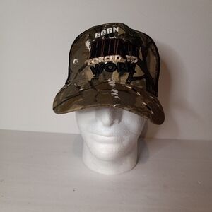 BORN TO HUNT FORCED TO WORK DEER BUCK HUNTING BALL CAP HAT Brown/Camo